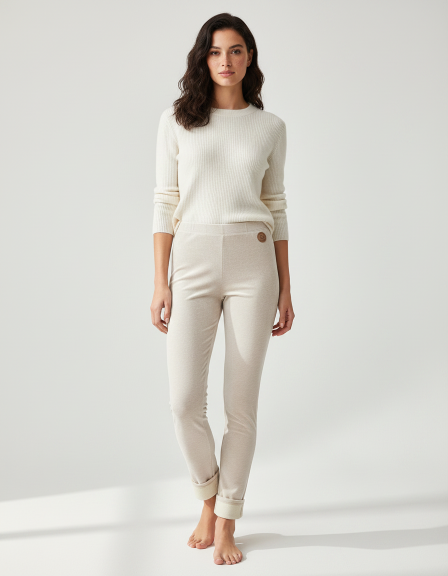 Pantalon Velours Beige Slim Coton Confortable Femme - Molleton