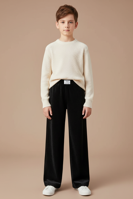 Pantalon Velours Noir Ample Décontracté Enfant Confortable