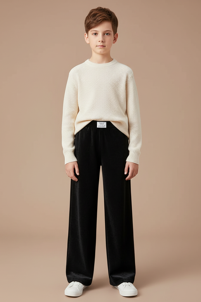 Pantalon Velours Noir Ample Décontracté Enfant Confortable