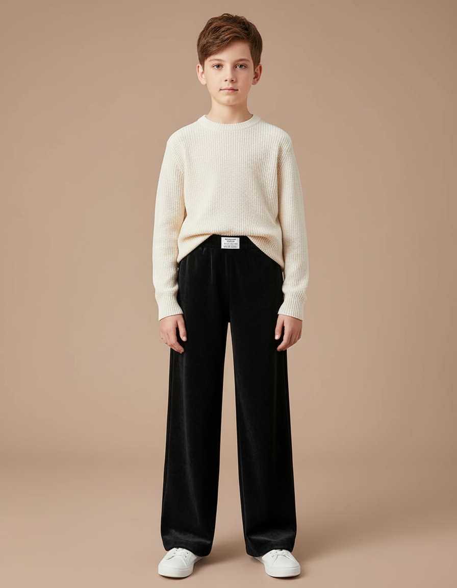 Pantalon Velours Noir Ample Décontracté Enfant Confortable