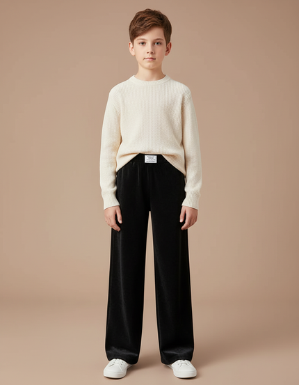 Pantalon Velours Noir Ample Décontracté Enfant Confortable