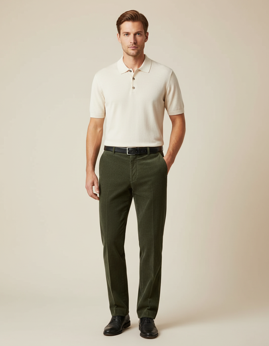 Pantalon Velours Kaki Homme - Cordé