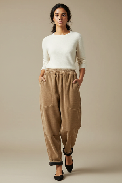 Pantalon Cargo Velours Femme - Camel Cordé