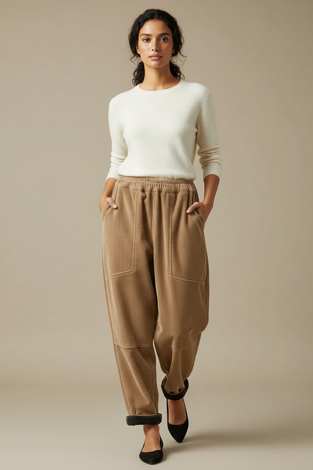 Pantalon Cargo Velours Femme - Camel Cordé