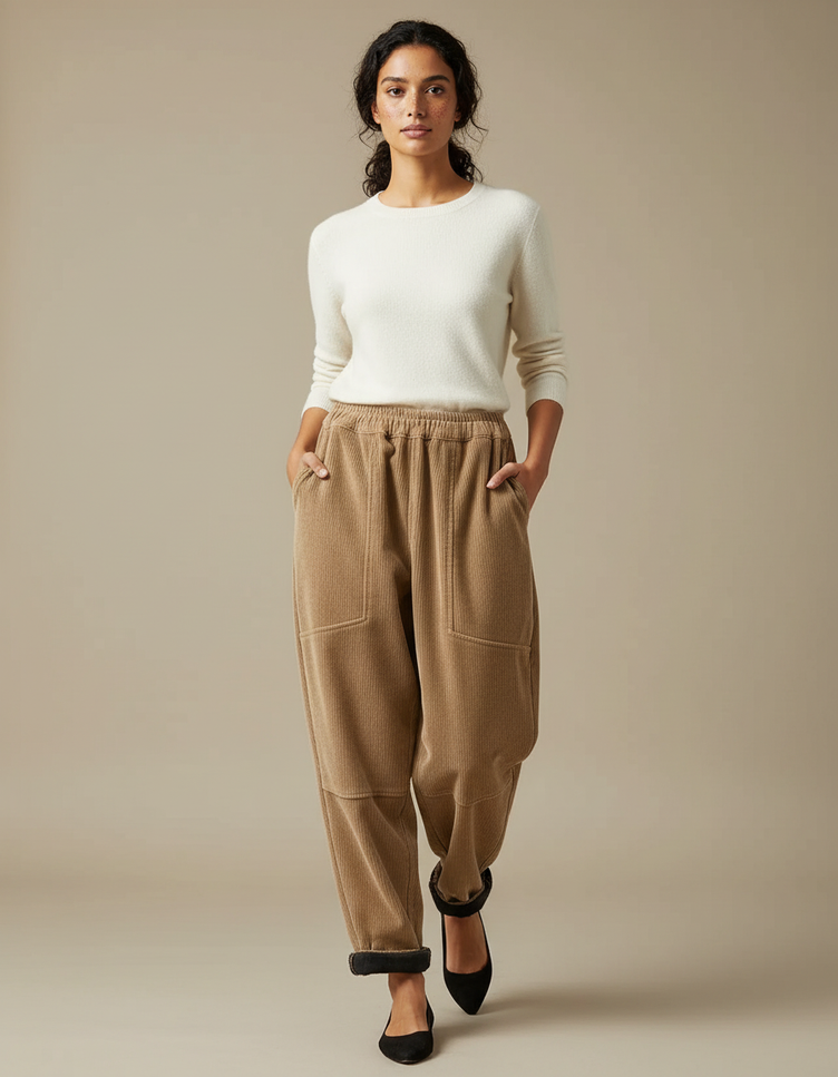 Pantalon Cargo Velours Femme - Camel Cordé
