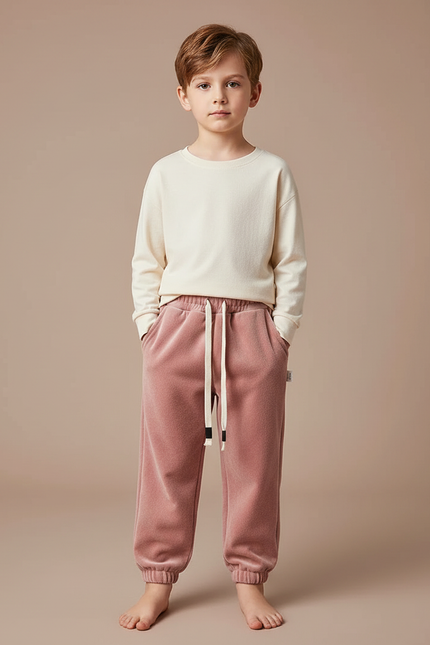 Pantalon Velours Rose Doux Hiver Enfant Décontracté