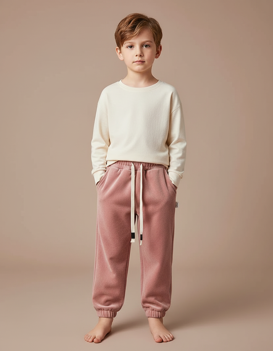 Pantalon Velours Rose Doux Hiver Enfant Décontracté