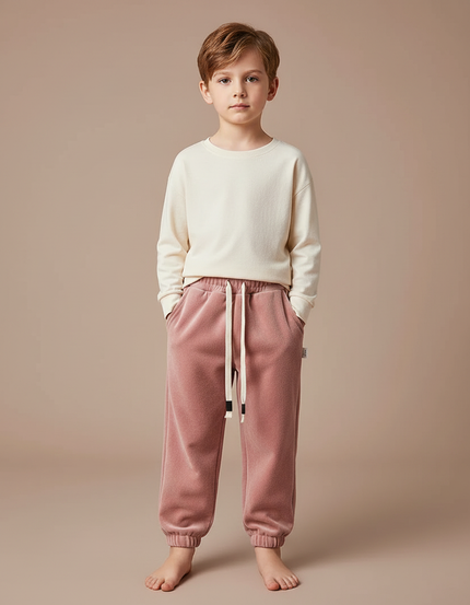 Pantalon Velours Rose Doux Hiver Enfant Décontracté