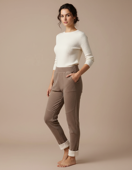 Pantalon Velours Marron Doux Confortable Doublé Polaire Femme
