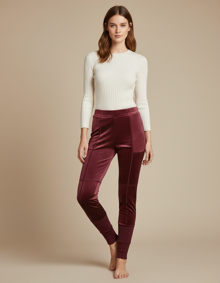Pantalon Velours Bordeaux Patchwork Confortable Femme