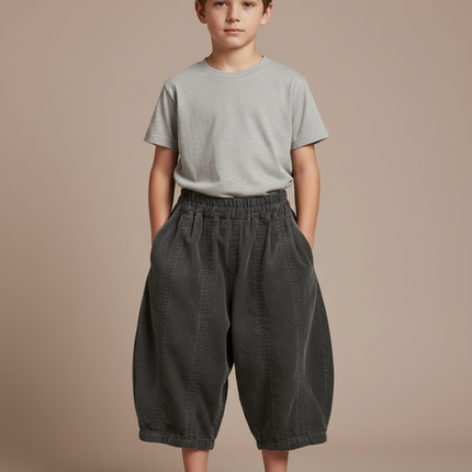 Pantalon Velours Côtelé Gris Ample Garçon Rétro - Cordé