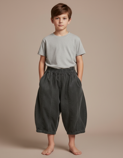 Pantalon Velours Côtelé Gris Ample Garçon Rétro - Cordé
