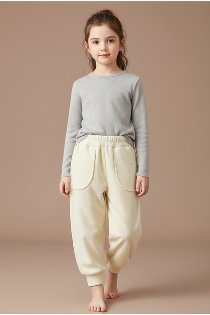 Pantalon Velours Écru Ample Côtelé Enfant Confortable - Beige Cordé