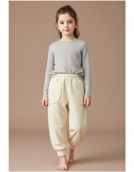 Pantalon Velours Écru Ample Côtelé Enfant Confortable - Beige Cordé