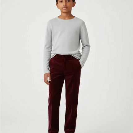Pantalon Velours Bordeaux Enfant Élégant Droit