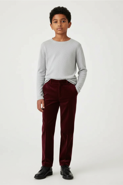 Pantalon Velours Bordeaux Enfant Élégant Droit