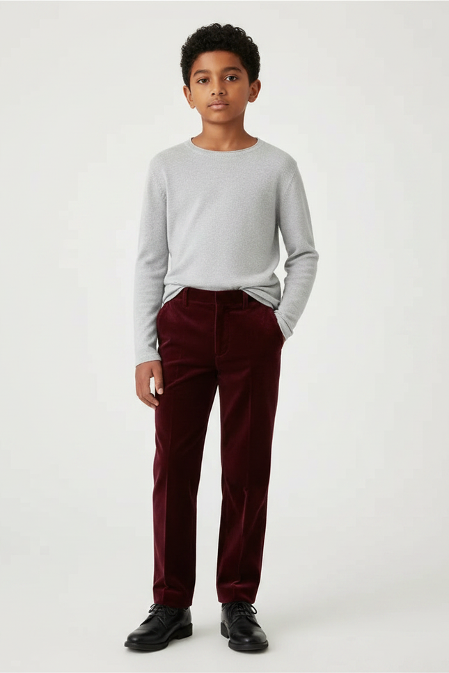 Pantalon Velours Bordeaux Enfant Élégant Droit