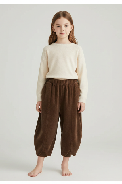 Pantalon Velours Marron Côtelé Ample Enfant Rétro