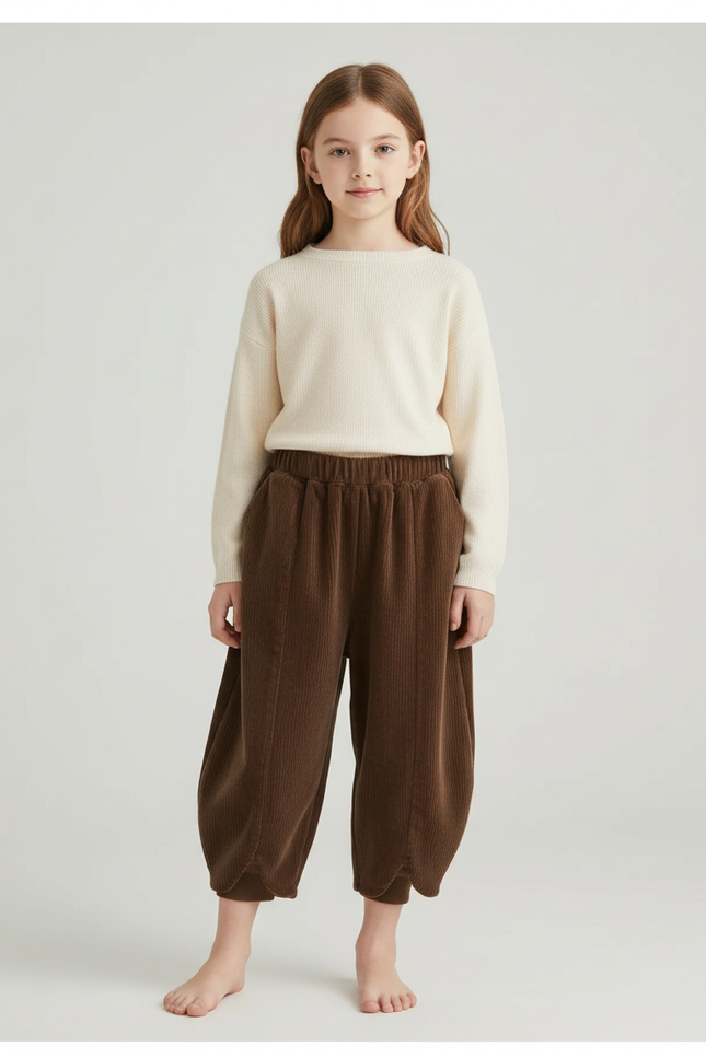 Pantalon Velours Marron Côtelé Ample Enfant Rétro