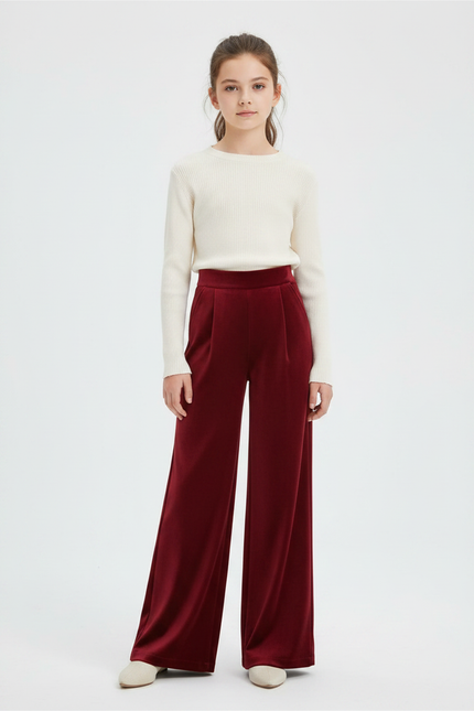Pantalon Velours Bordeaux Droit Ample Épais Femme