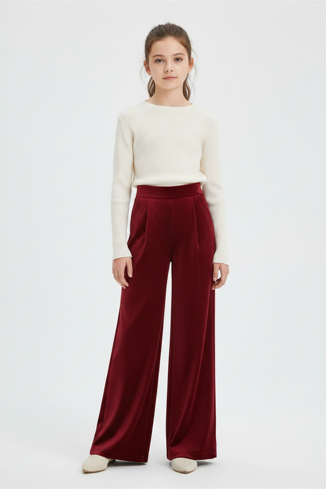 Pantalon Velours Bordeaux Droit Ample Épais Femme