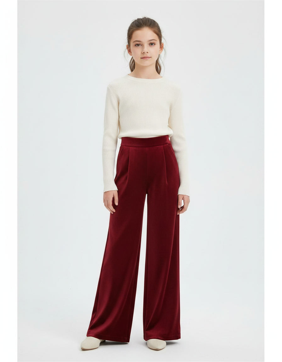 Pantalon Velours Bordeaux Droit Ample Épais Femme