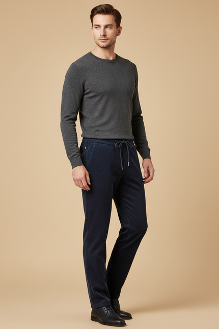 Pantalon Velours Bleu Marine Côtelé Décontracté Cordon Homme - Cordé