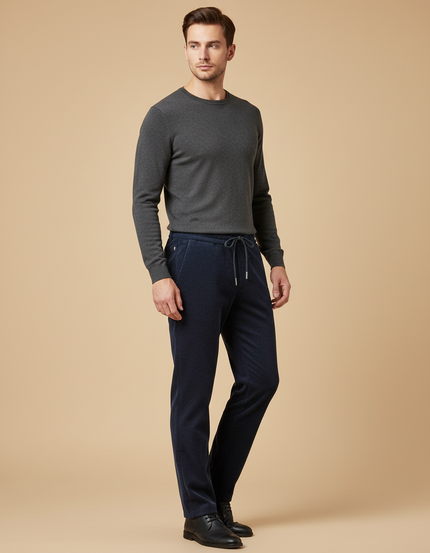 Pantalon Velours Bleu Marine Côtelé Décontracté Cordon Homme - Cordé