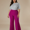 Pantalon Velours Fuschia Évasé Taille Haute Élégant - Rose