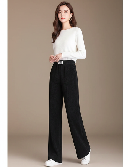 Pantalon Velours Noir Ample Taille Haute Thermique