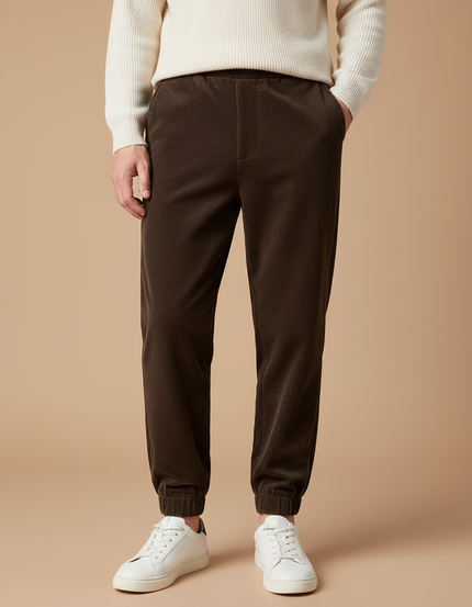 Pantalon Velours Côtelé Marron Élastiqué Décontracté Homme - Cordé