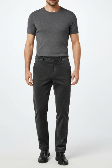Pantalon Velours Côtelé Homme Gris Foncé Slim Élégant - Cordé