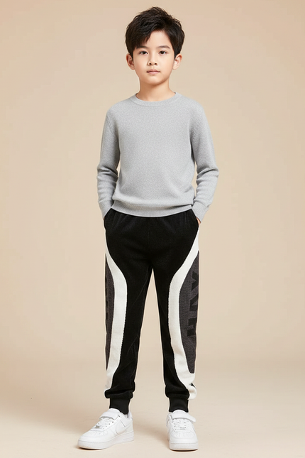 Pantalon Velours Noir Côtelé Patchwork Enfant Sport