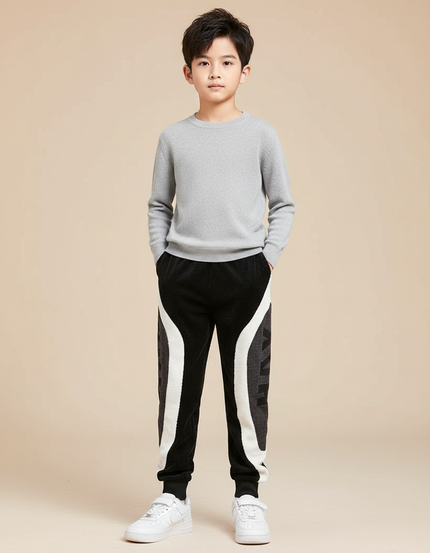 Pantalon Velours Noir Côtelé Patchwork Enfant Sport