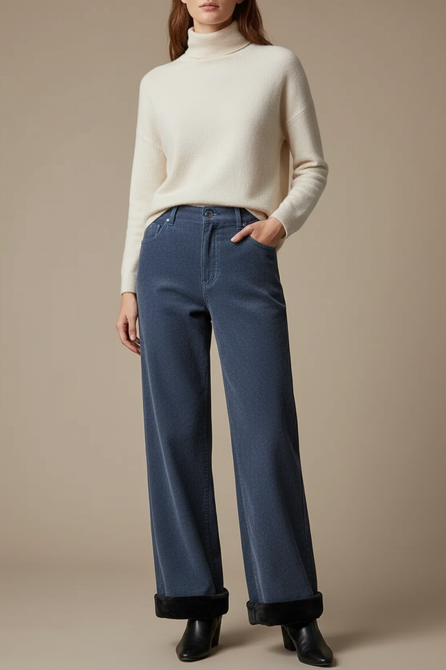 Pantalon Velours Femme Bleu - Cordé