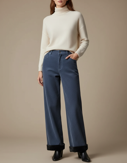 Pantalon Velours Femme Bleu - Cordé