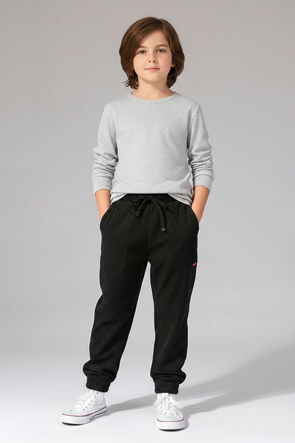 Pantalon Velours Noir Côtelé Jogger Garçon Confortable