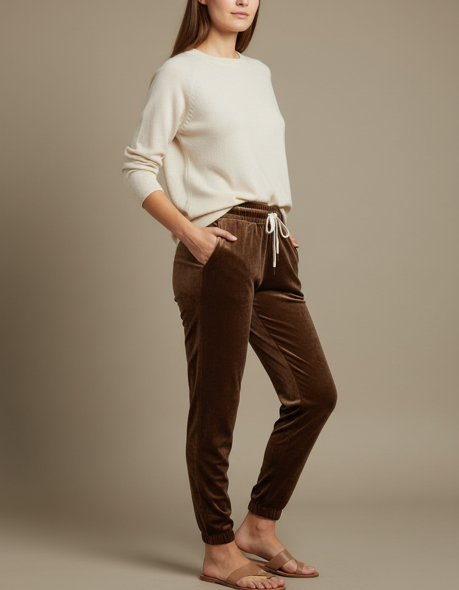 Pantalon Velours Marron Jogger Doux Femme