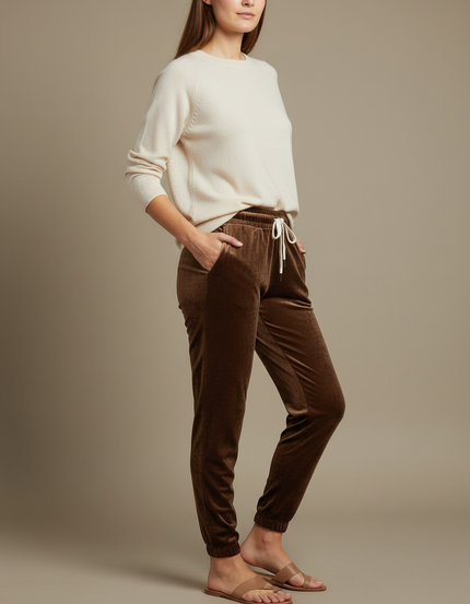 Pantalon Velours Marron Jogger Doux Femme