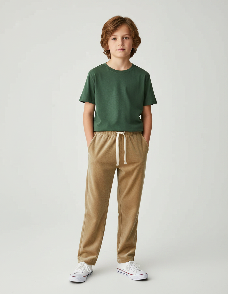 Pantalon Velours Marron Droit Cordon Enfant Confortable