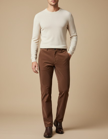 Pantalon Velours Côtelé Marron Droit Élégant Homme - Cordé
