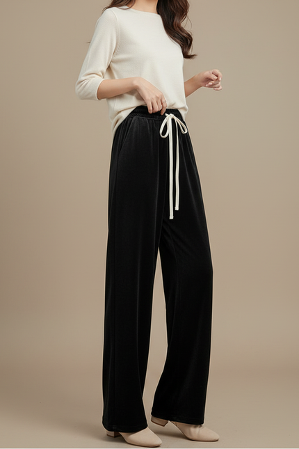 Pantalon Detente Velours Ras Femme - Noir