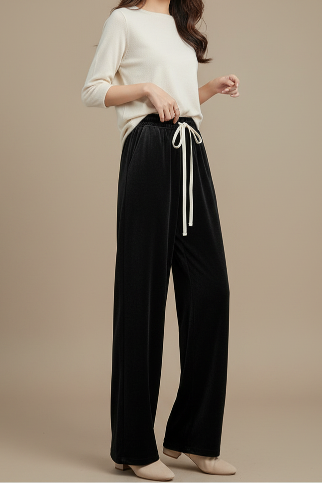 Pantalon Detente Velours Ras Femme - Noir