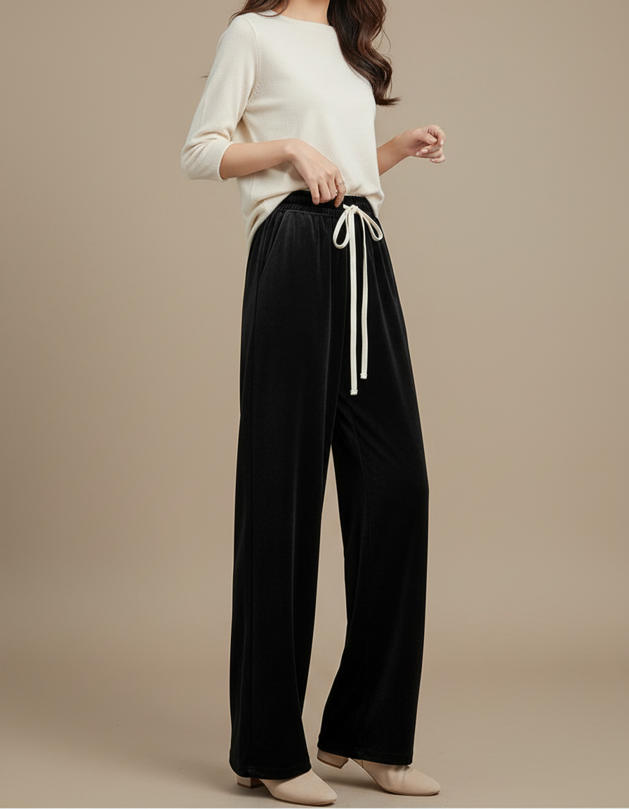 Pantalon Detente Velours Ras Femme - Noir