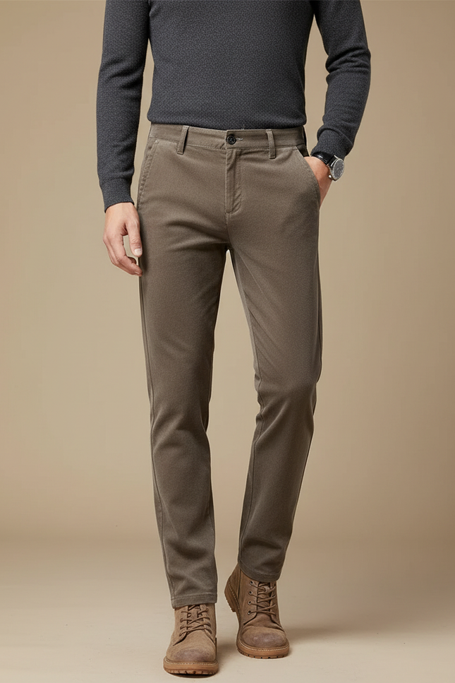 Pantalon Velours Marron Droit Extensible Chaud Homme - Cordé