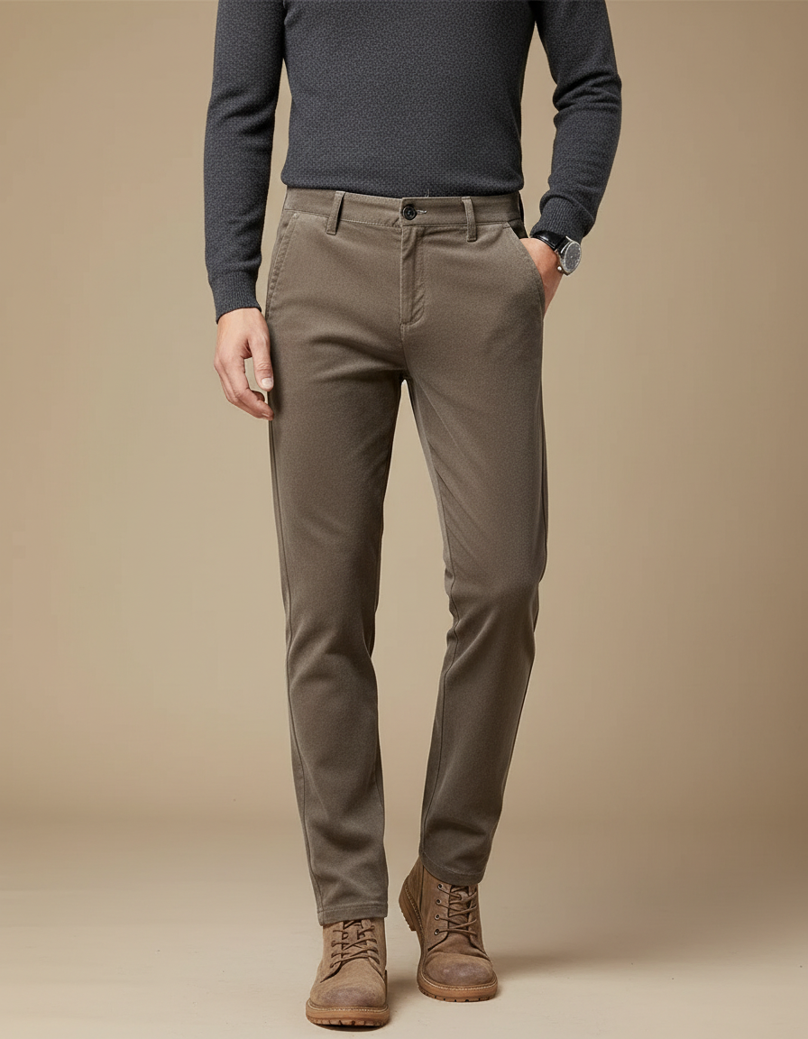 Pantalon Velours Marron Droit Extensible Chaud Homme - Cordé