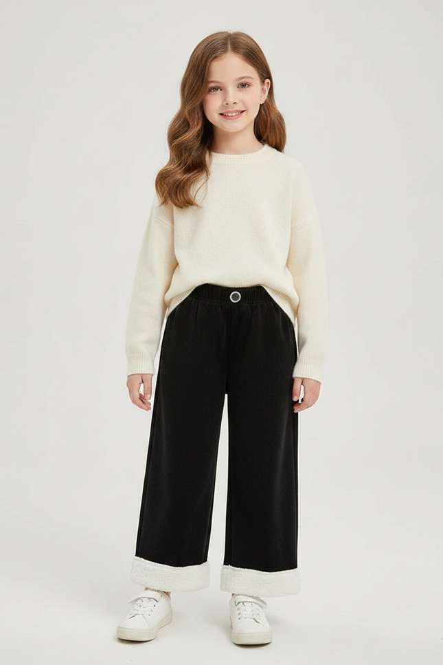 Pantalon Velours Noir Ample Doublé Chaud Enfant