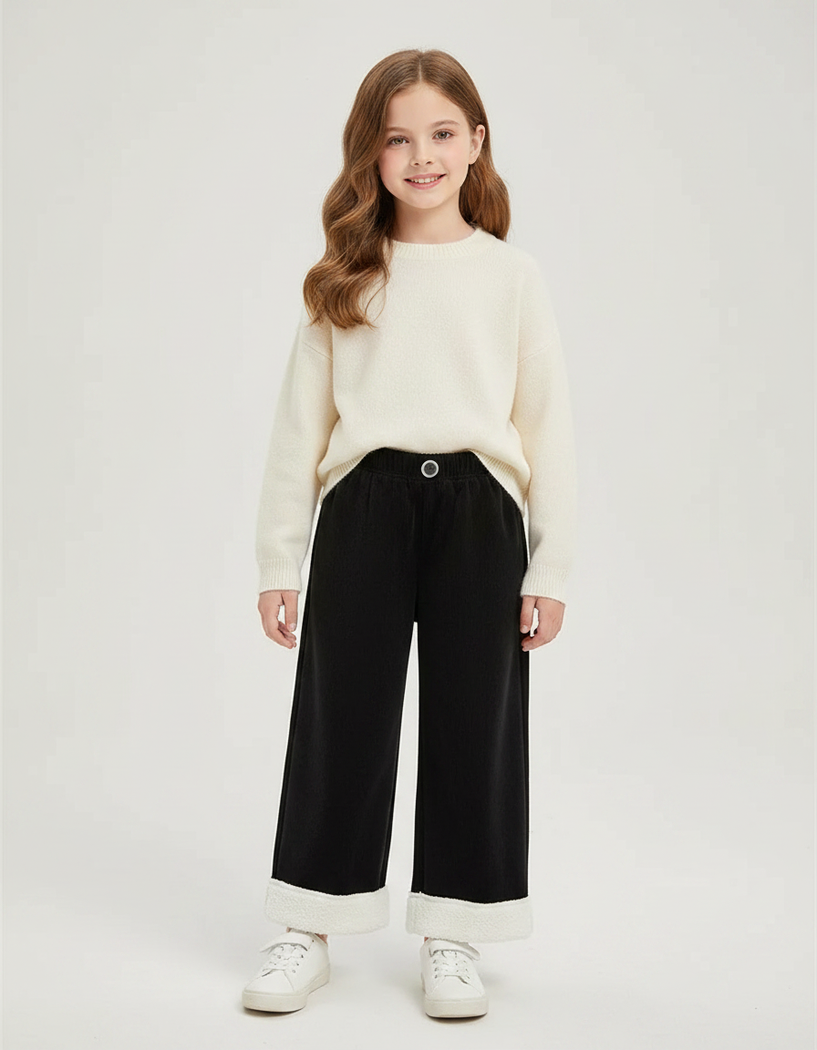 Pantalon Velours Noir Ample Doublé Chaud Enfant