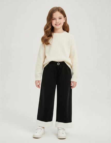 Pantalon Velours Noir Ample Doublé Chaud Enfant