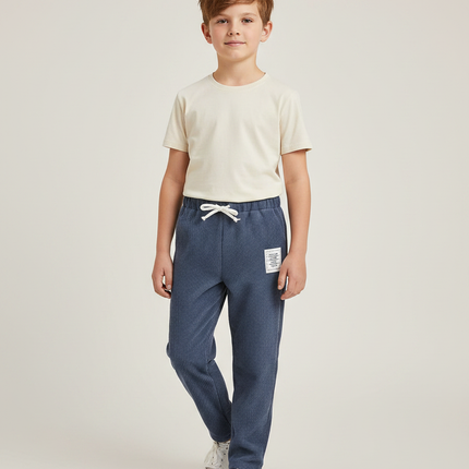 Pantalon Velours Bleu Côtelé Enfant Décontracté Droit - Cordé